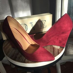 Plum colored wedges from Express  2 small scuffs hard to see   Size 7